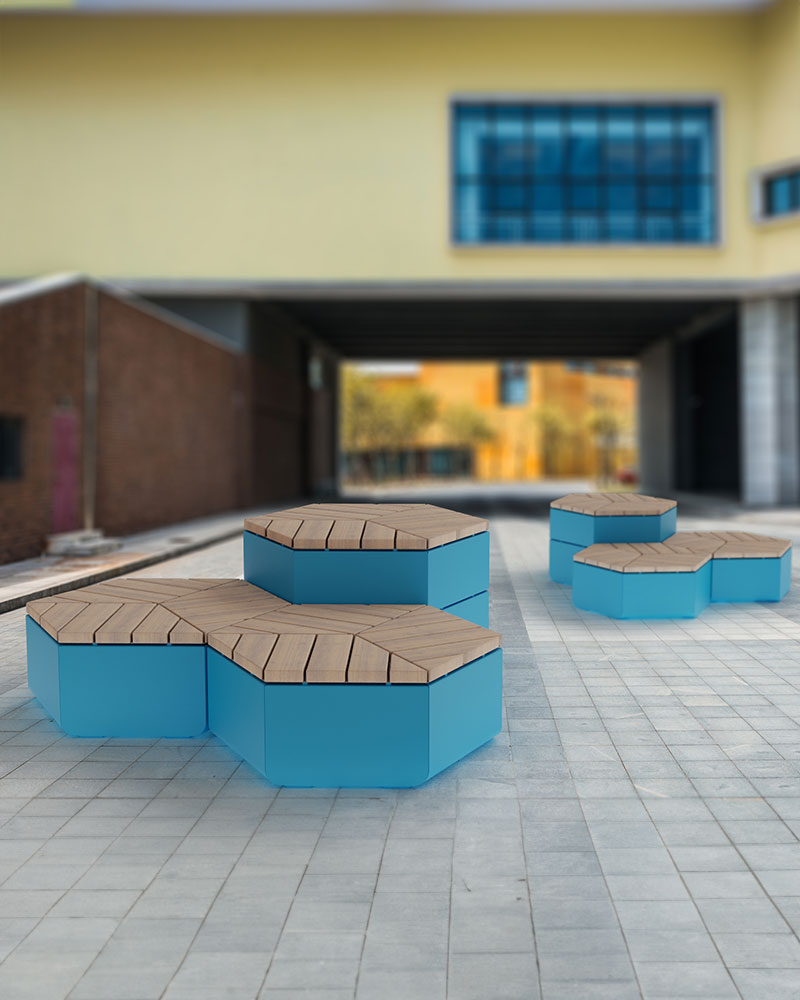 Combinazione di sedute Rosenlund in blu per le scuole.